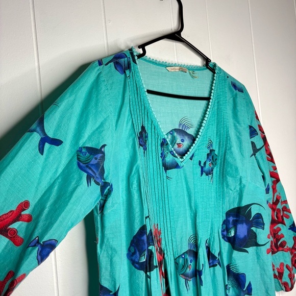 🐠Soft Surroundings Beach Coverup Tunic Dress Fish Print Medium Summer Vacation - Picture 3 of 7